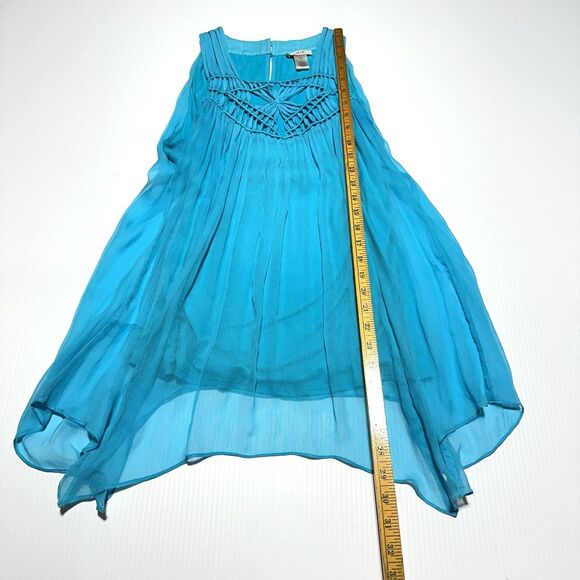 Cache Women's Silk Blouse  Top Layered Size S Turquoise Crochet Neckline Y2K - Picture 9 of 9